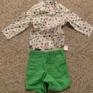 NEW GAP dinosaur button down and shorts